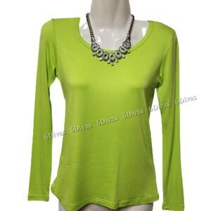 Womens Lime Green Top Basic Blouse Yoga Top Long Sleeve T-Shirt Casual Summer